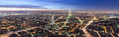 View over Paris, at dusk, from the Maine-Montparnasse tower, equirectilinear projection version