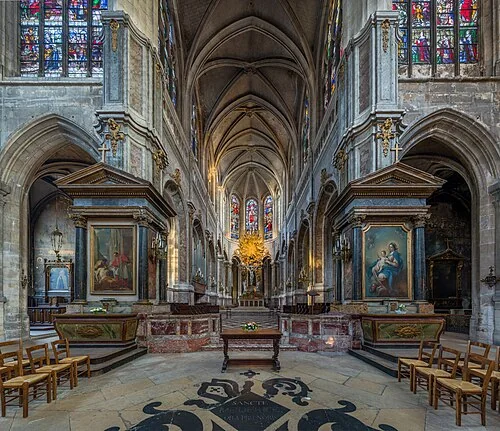The nave of Saint Merri Church in Paris, France.