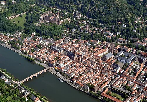 Aerial photograph of the old town of Heidelberg, Germany