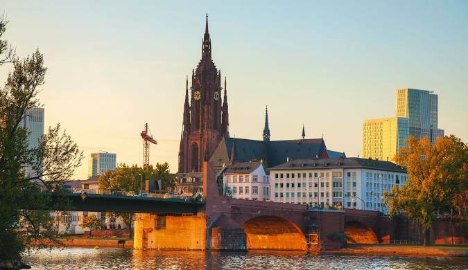 Frankfurt Cathedral beside the Main River in Germany